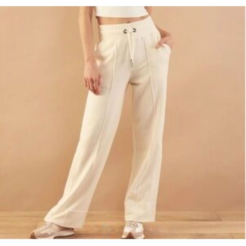 ADAY Throw-It-On Pants Women XL Oat Cream Wide Leg Organic Cotton Lyocell‎ Sweat